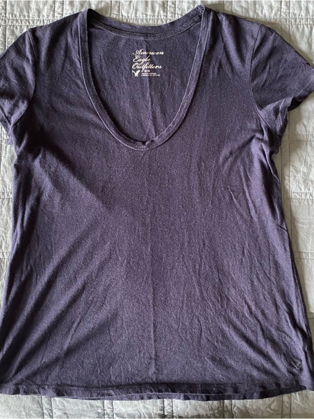 American Eagle Outfitters Navy Blue Scoop Neck Tee M Y2K Baby Tee Preppy Coastal